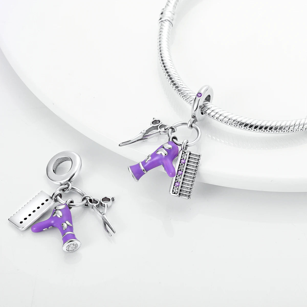 Silver Plated Purple Charm Flower