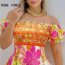 Floral Elegance Mini Dress Chic Off Shoulder Fashion Statement
