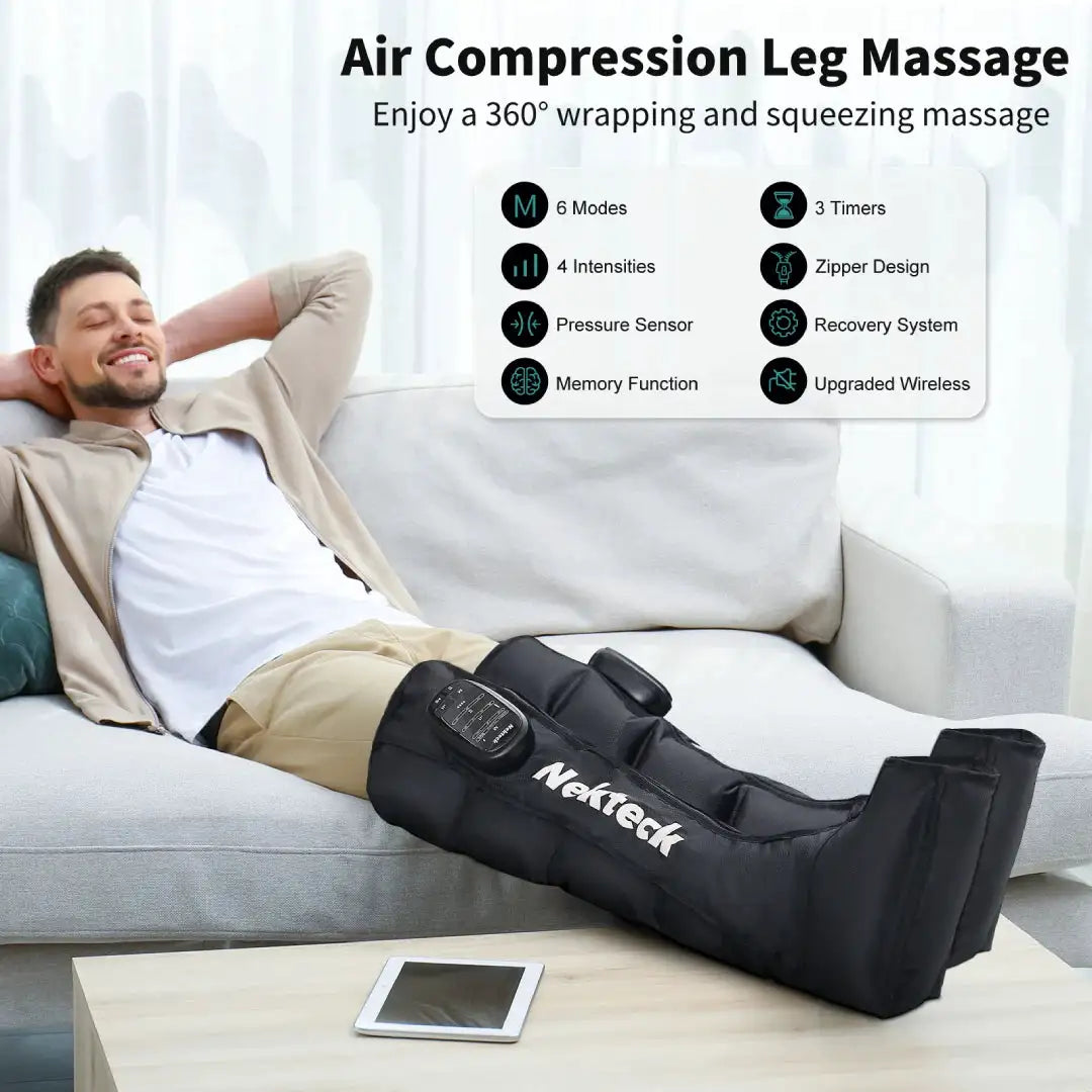 Nekteck 1 Pcs Air Pressure Leg Massager Cordless Foot Massage Boots Kneading Squeeze Deep Relaxation Calf with Storage Bag