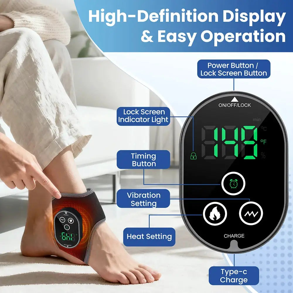 Electric Ankle Heated Vibration Massager 3 Mode 4 Level Hot Compress Timer Massage Support Ankle Brace Fascia Muscle Relax Care