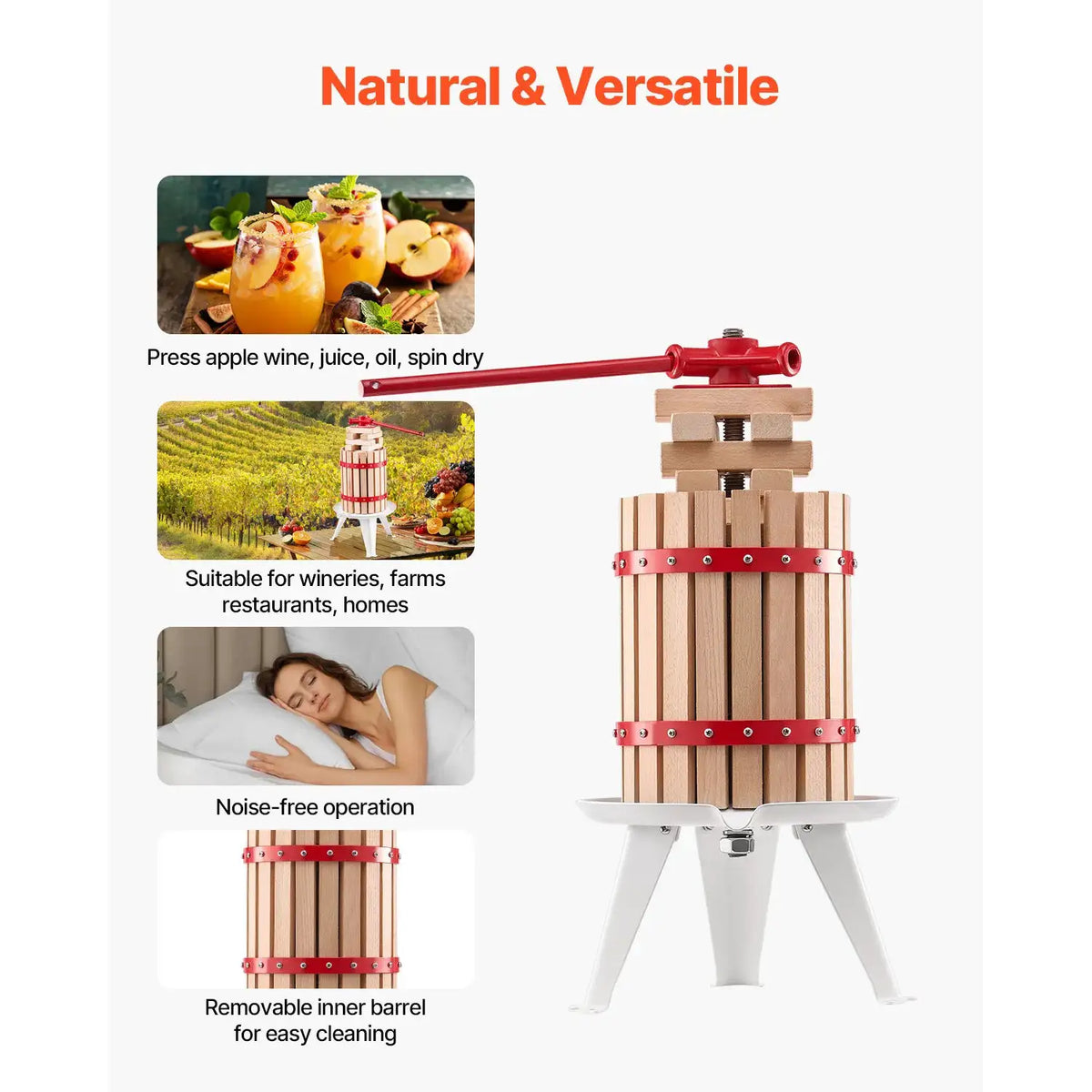 SucceBuy Fruit Wine Press Solid Wood Basket with Blocks Heavy — product view 2