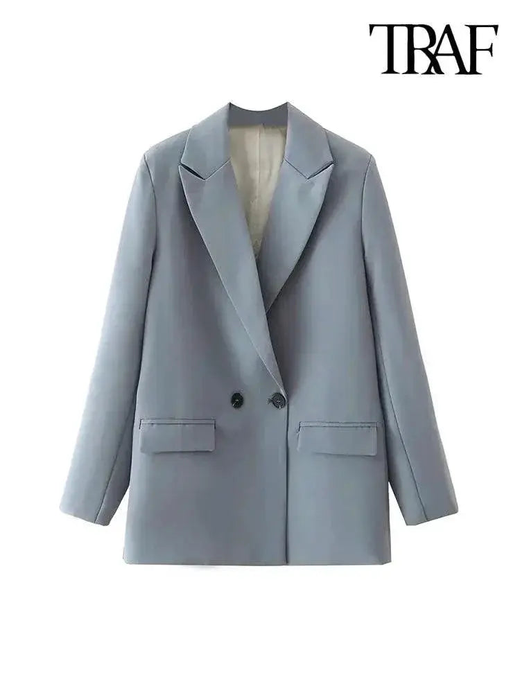 Vintage Double Breasted Blazer For Office Elegance Traf