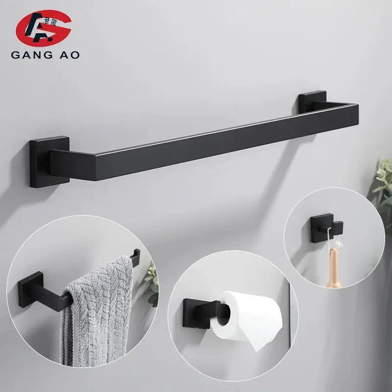Matte Black Stainless Steel Bathroom Set Modern Organization