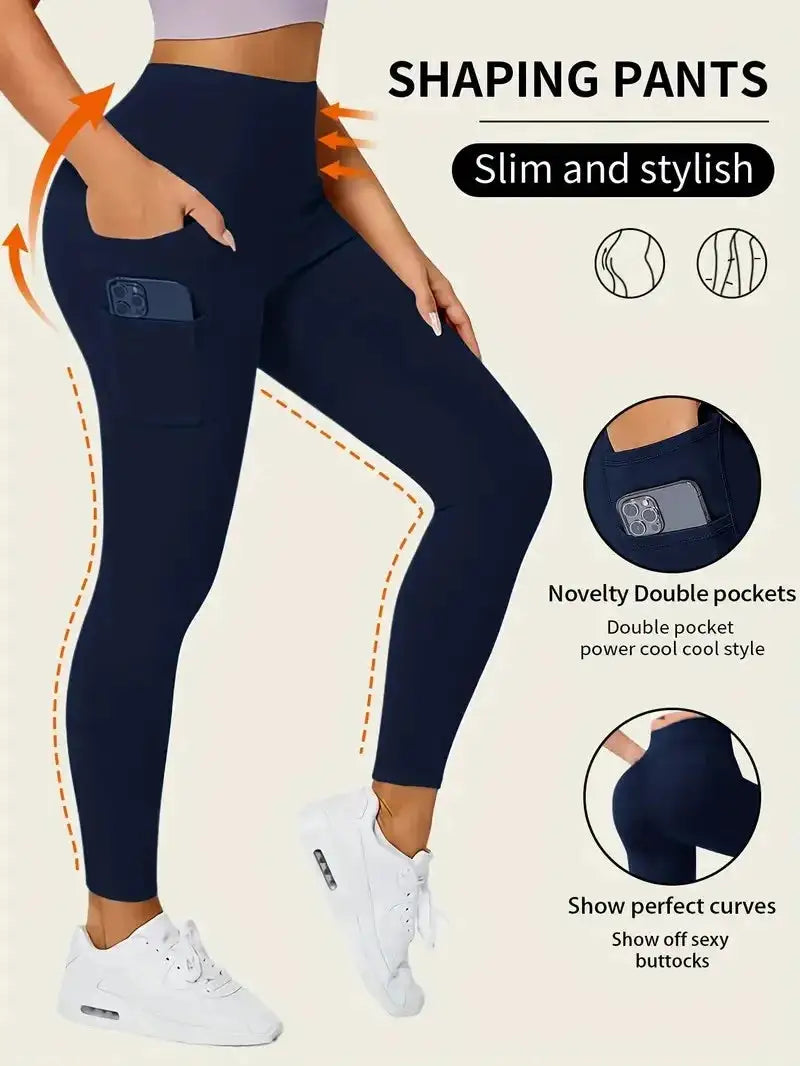 Women's High-Waisted Yoga Leggings with Pockets - Ultra-Stretch Slimming Workout Pants, All-Season Black Athletic Wear for Gym,