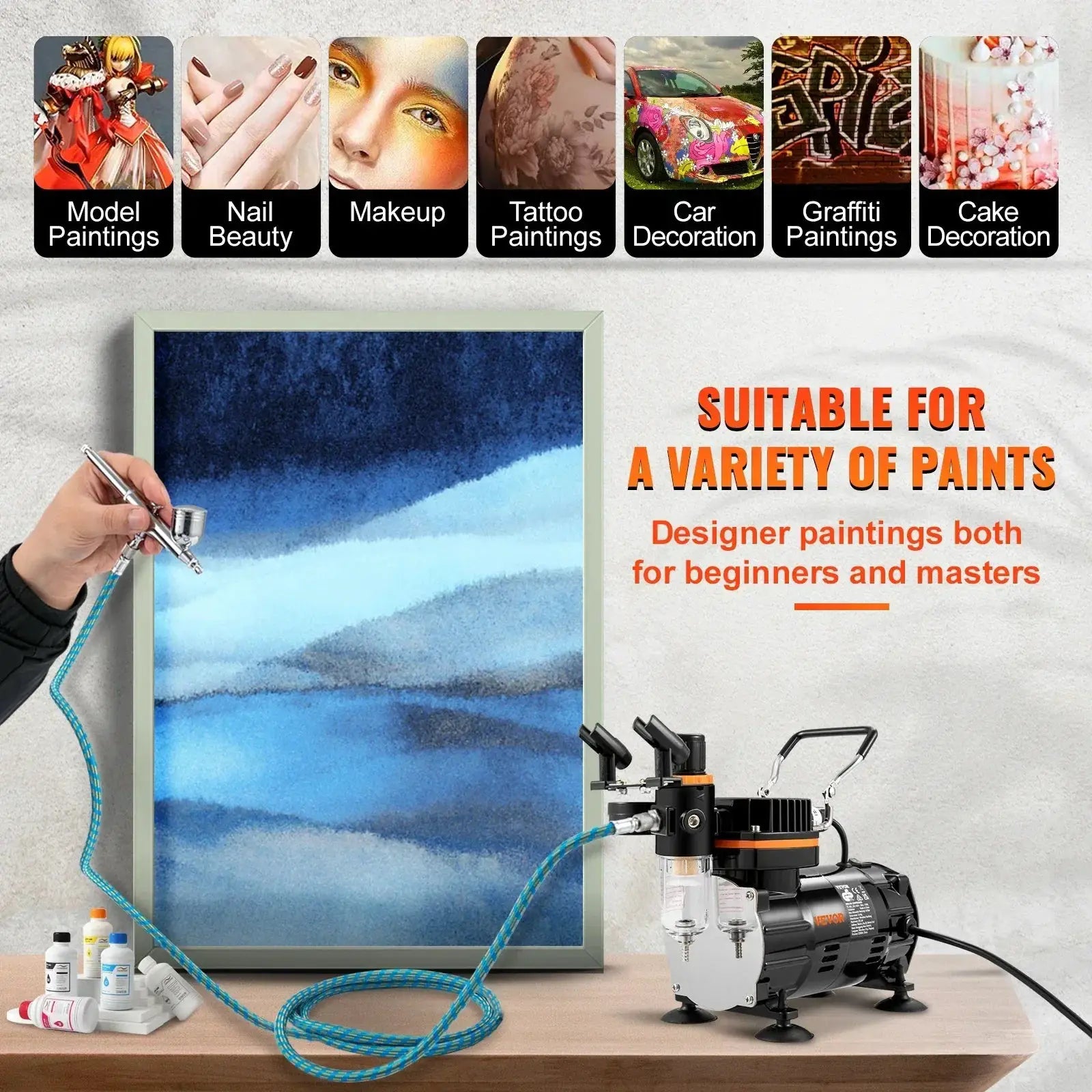 VEVOR Professional Dual Action Airbrush Kit 120W for Artists