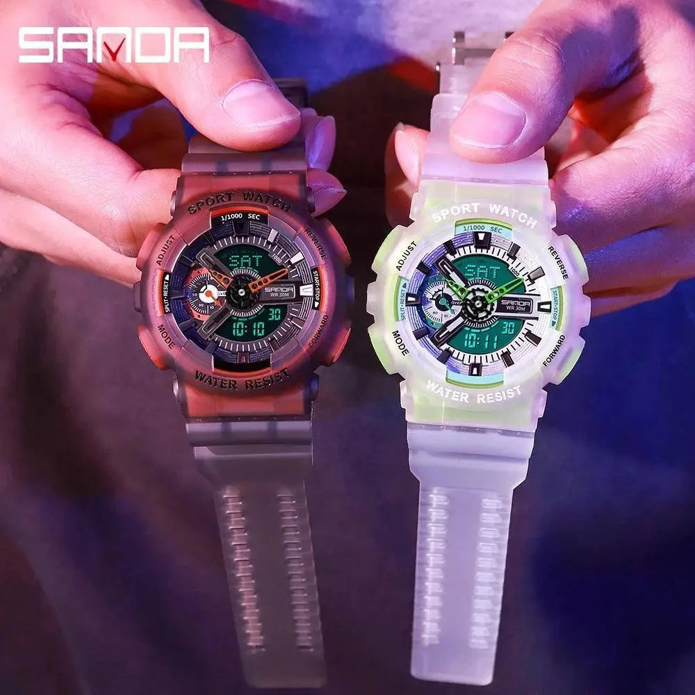 Sports Watch Men Dual Display Tech Fluorescent Design