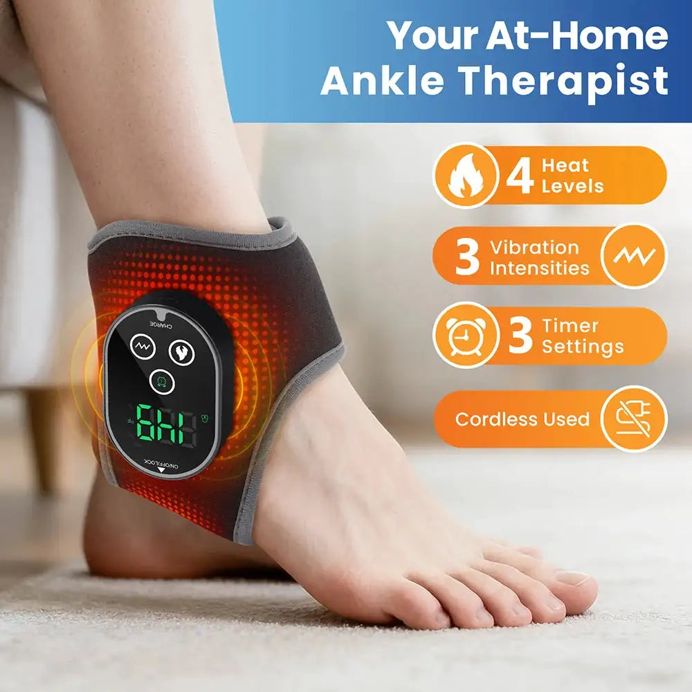 Electric Ankle Heated Vibration Massager 3 Mode 4 Level Hot Compress Timer Massage Support Ankle Brace Fascia Muscle Relax Care