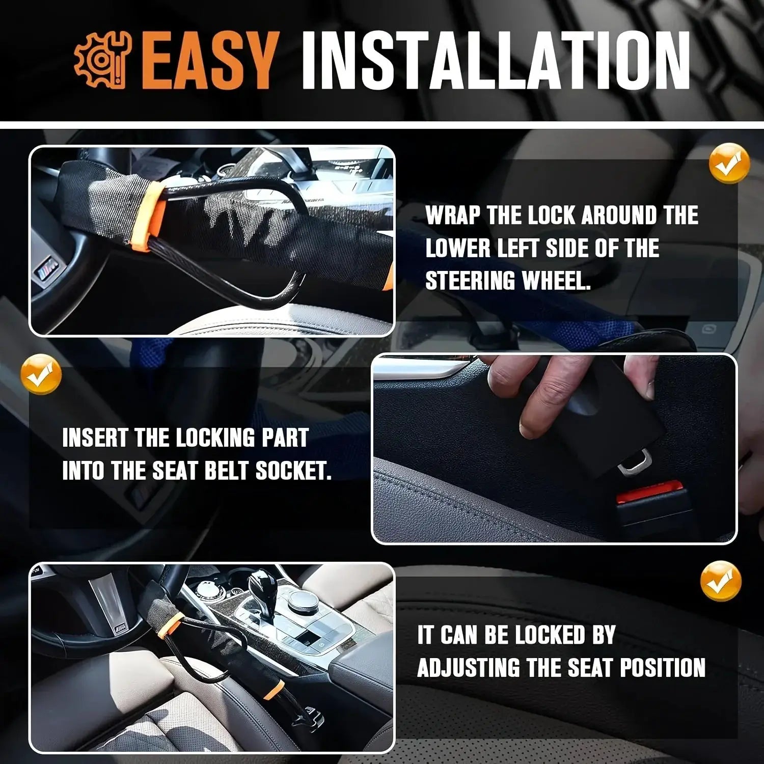 Steering Wheel Lock Anti Theft For SUV Steel Cable Lock - OurLum.com