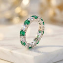Emerald Moissanite Ring in Sterling Silver Certificate