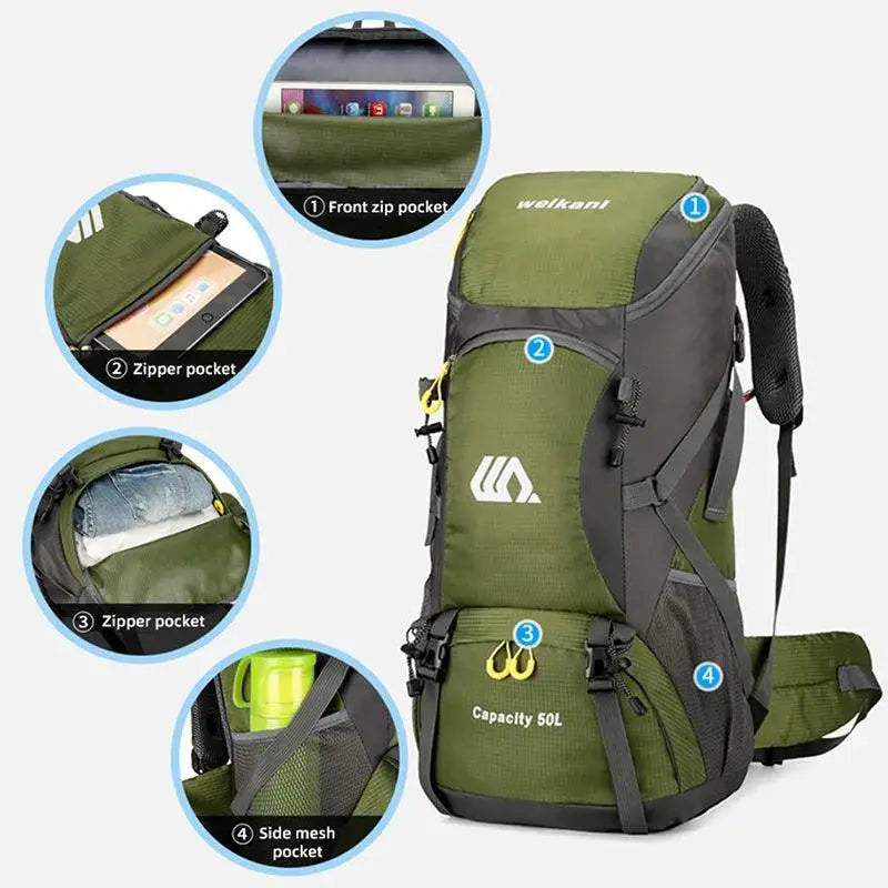 50L Waterproof Travel Backpack For Hiking And Camping