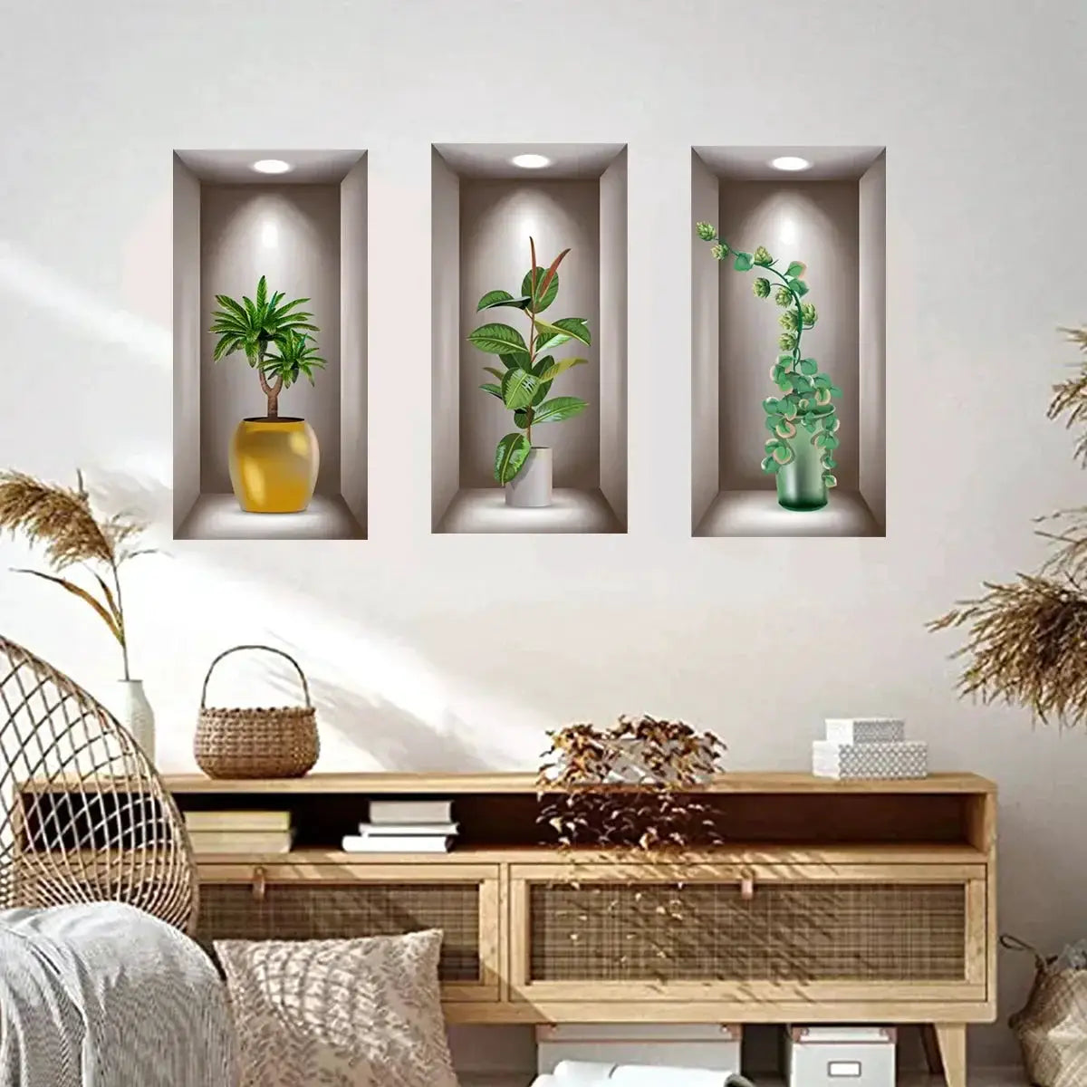 3D Potted Plant Wall Art Stickers for Home Decor Ideas