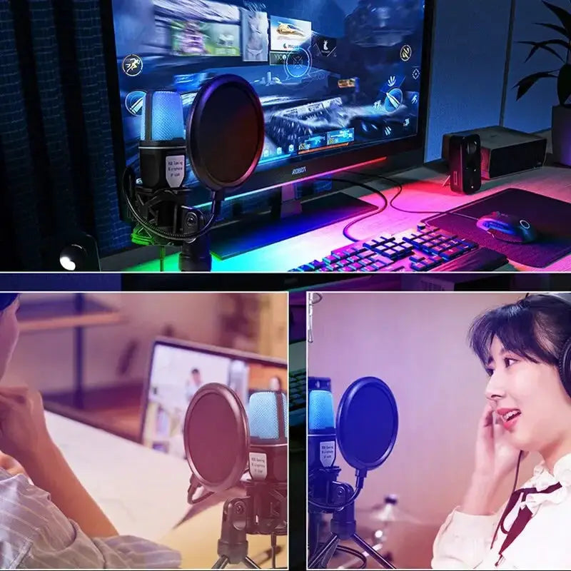 USB RGB Gaming Microphone for Podcast Studio PC Streaming
