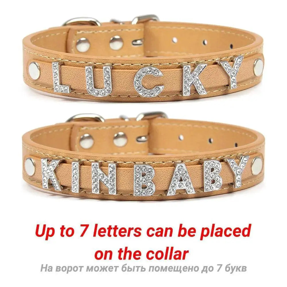 Leather Personalized Pet Collar With Rhinestone Letters