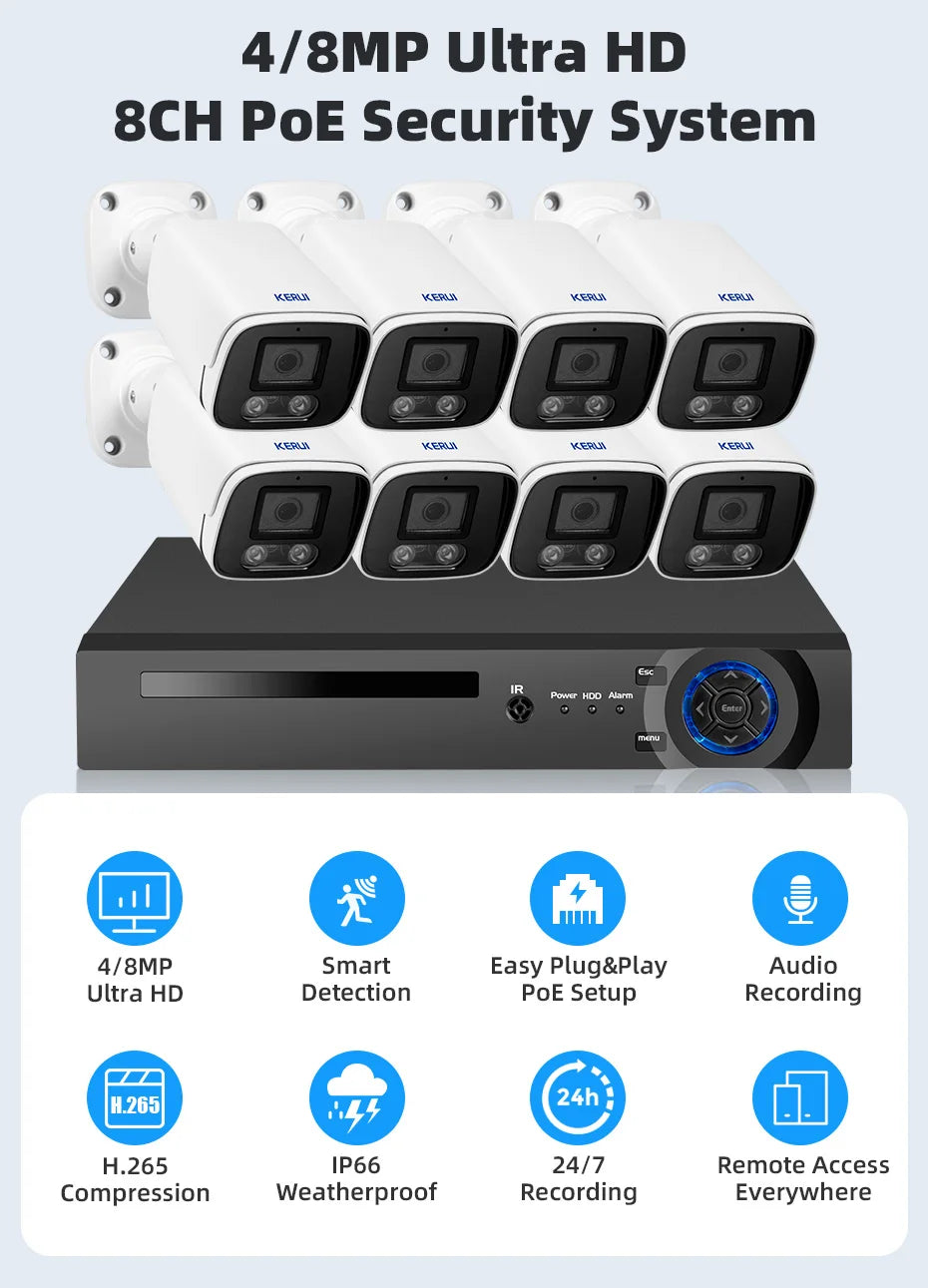KERUI POE Security Camera System Bullet CCTV NVR Kit Outdoor — product view 6