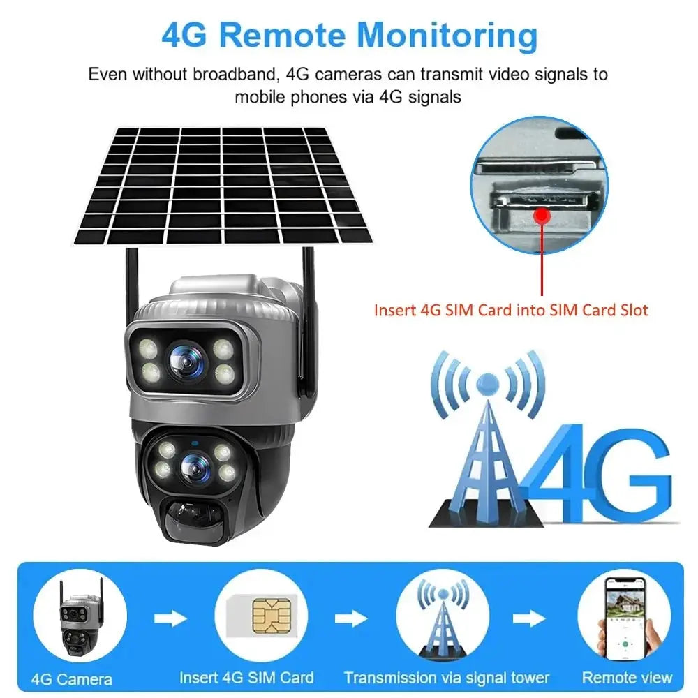 V380 Dual Lens 4G Solar PIR Camera Outdoor Security 8MP 4K IP Cam - stepyours.com