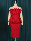 Scarlet Peplum Evening Gown Elegant Plus-Size Tube Dress