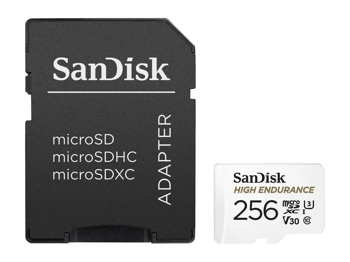 SanDisk 256GB High Endurance microSDXC C10, U3, V30, 4k UHD Memory Card with Adapter (SDSQQNR-256G-GN6IA)