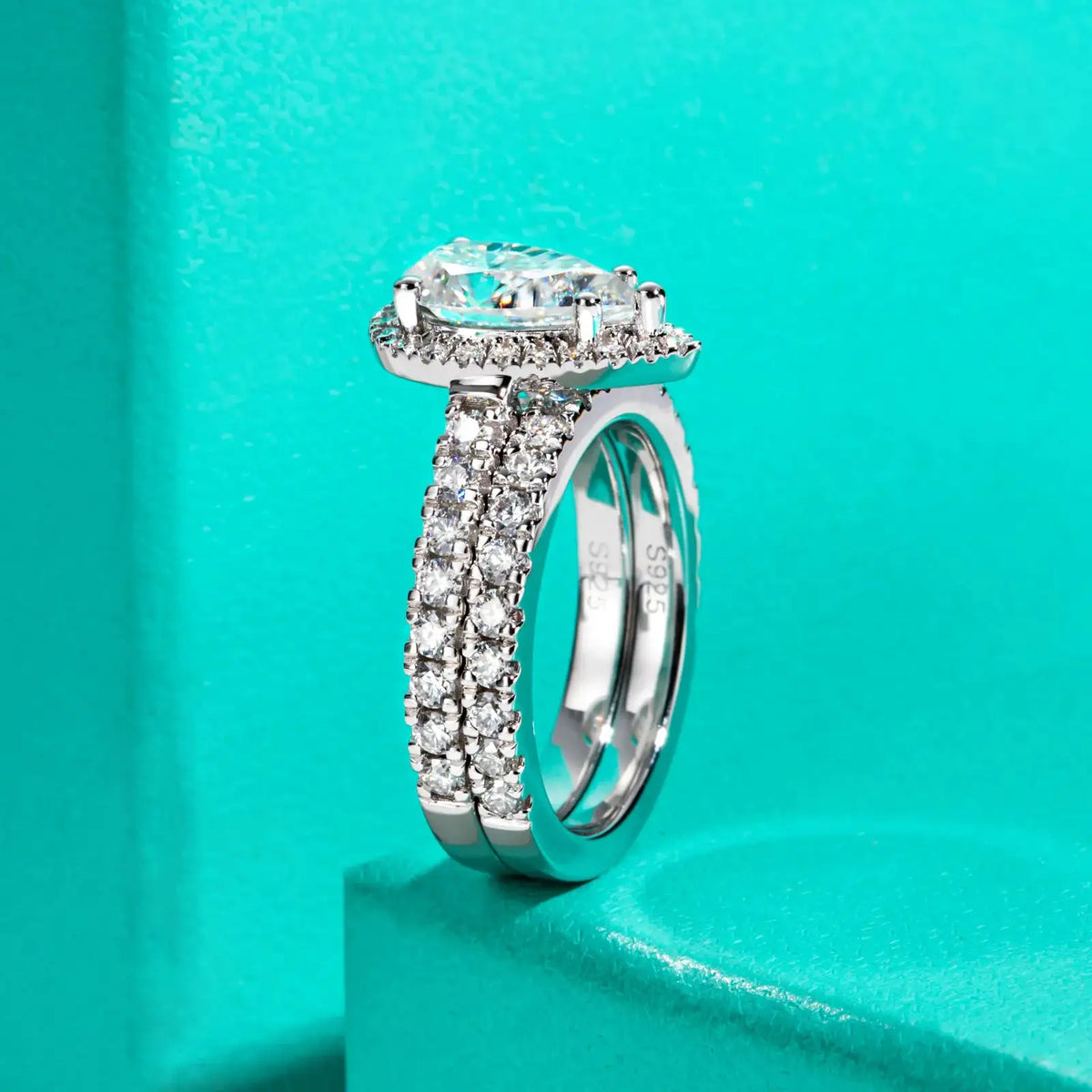 3-Carat Pear Shaped Moissanite Set with 925 Silver Combination Ring Stackable for Couples and Women Fashionable Moissanite Rings