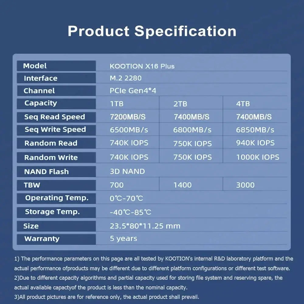 KOOTION X16Plus NVMe M2 Internal SSD 1TB High Performance
