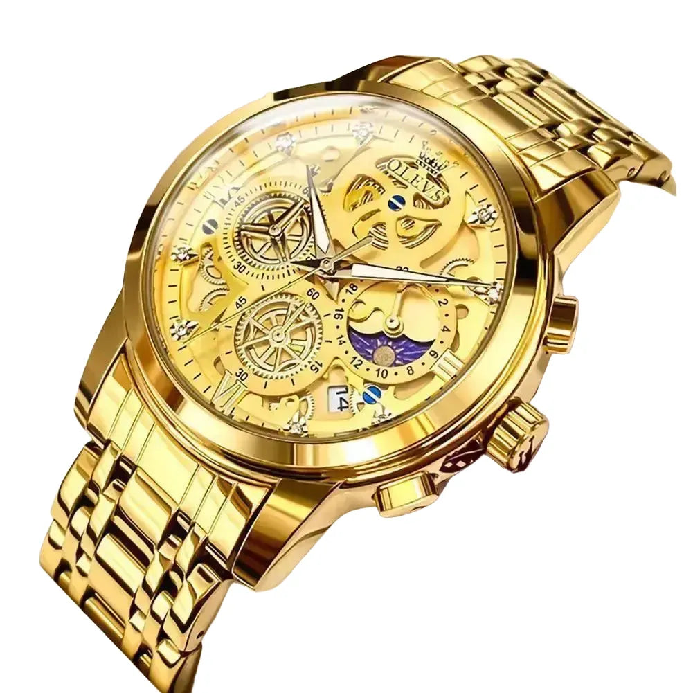 Elegant Skeleton Watch for Men Waterproof – all gold / United State product view 1