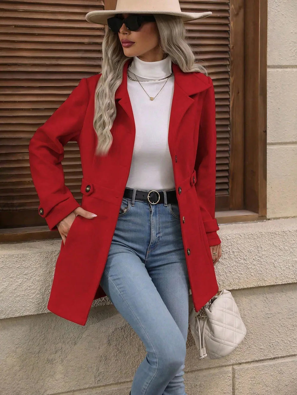 Notched Lapel Button Midi Coat