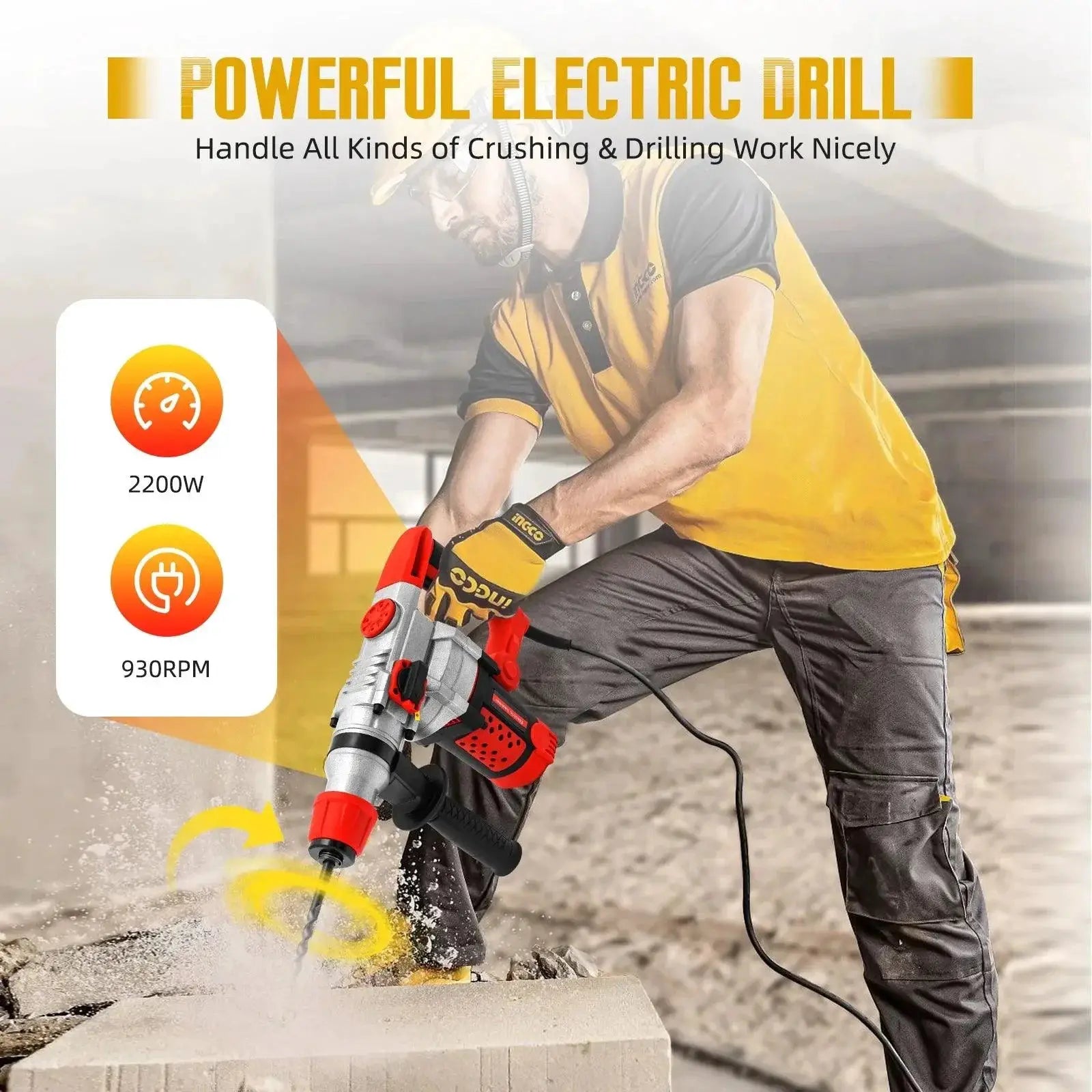 2200W Rotary Hammer Drill Electric Concrete Breaker Tool Pro
