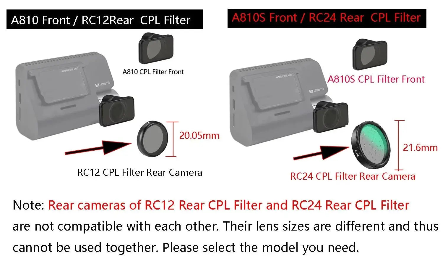 CPL Filter For 70mai A810 RC12 RC24 Rear Cameras Compatible - stepyours.com