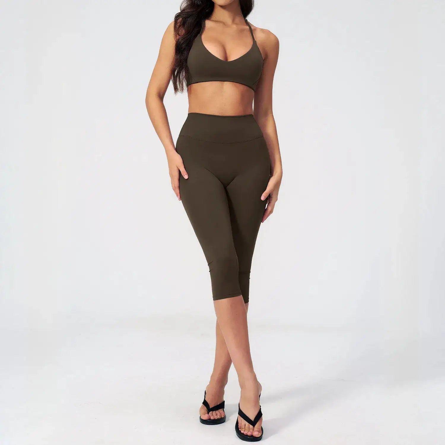 Women 2 Piece Yoga Set High Waist Capri Leggings Sports Bra Crop Top Workout Gym Athletic Outfits Female Fitness Activewear Suit
