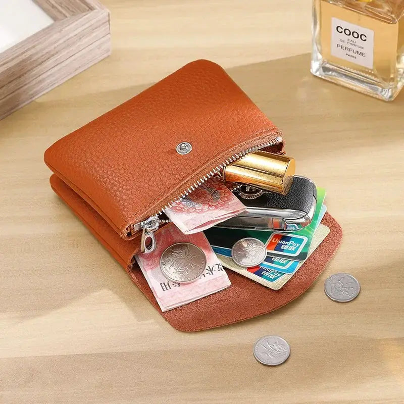 Genuine Leather Coin Purse For Women Slim Compact Wallet
