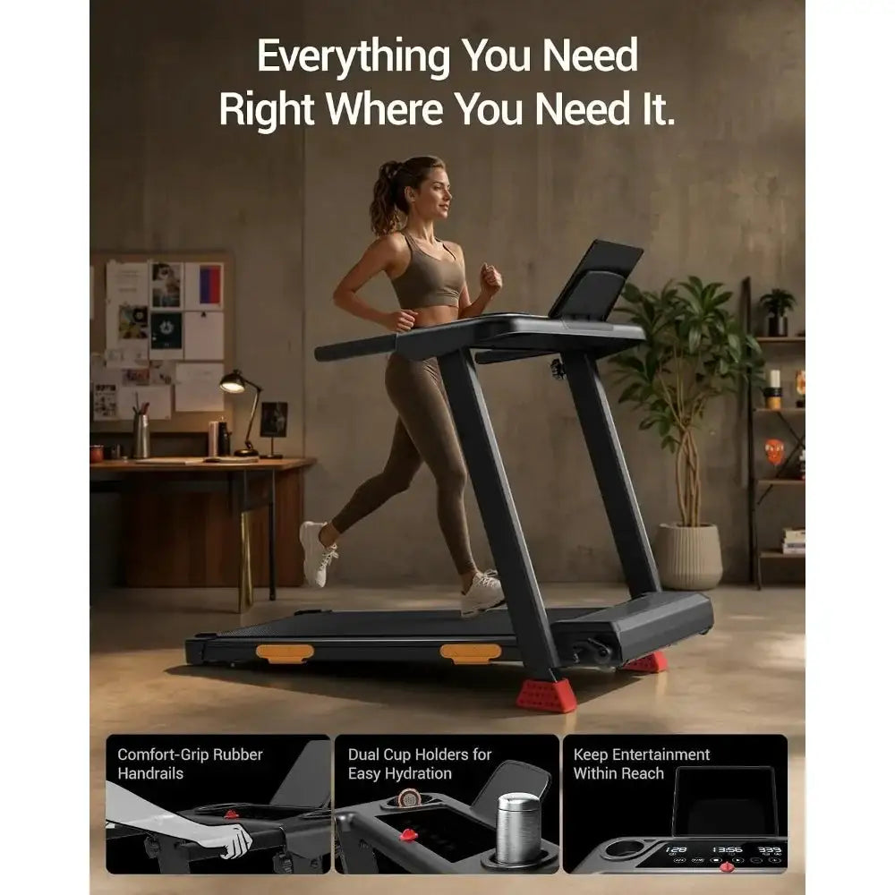 Portable 3-in-1 Foldable Treadmill with Incline Handle, 3.0HP Quiet Pad, 12 Modes, Three Screen