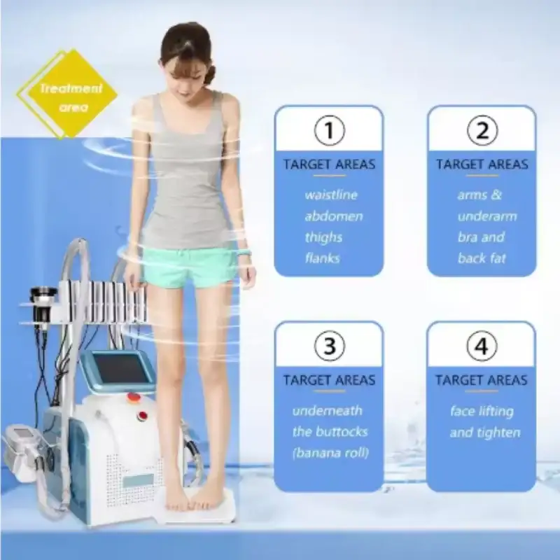 Slimming Machine 6-in-1 Fat Freezing RF Cavitation Lipo Pads Body Sculpting for Abdomen Thighs Arms Portable Touch Screen