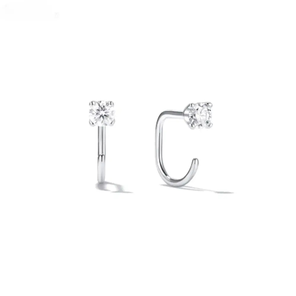 Fashion S925 Sterling Silver Single Moissanite Curved Hook Earrings for Women Engagement Luxury Jewelry Wholesale