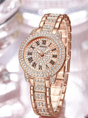 Rose Gold Crystal Watch Luxury Women's Timepiece with Diamond