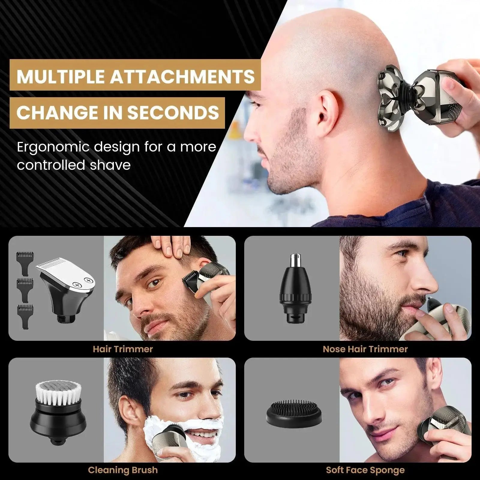 Sejoy 6 In 1 Electric Head Shaver Cordless Razor For Men