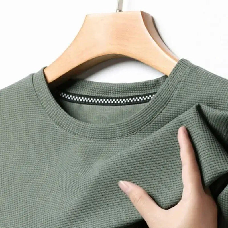 Waffle Round Neck Short Sleeve T Shirt For Men - OurLum.com
