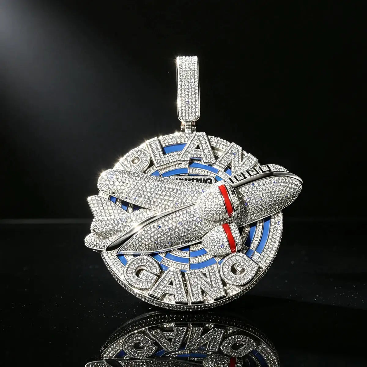 Gold Plated Iced Out Plan Gang Pendant CZ Airplane Target — product view 3