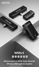 Boya Bywmics5 Wireless Lavalier Microphone Kit For Iphone Android Youtube Vlogging