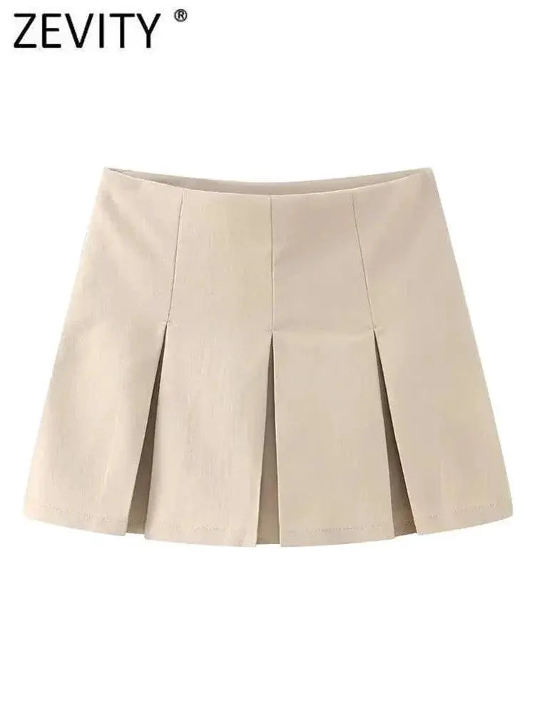 Zevity High Waist Pleated Culottes Shorts Chic Summer Style
