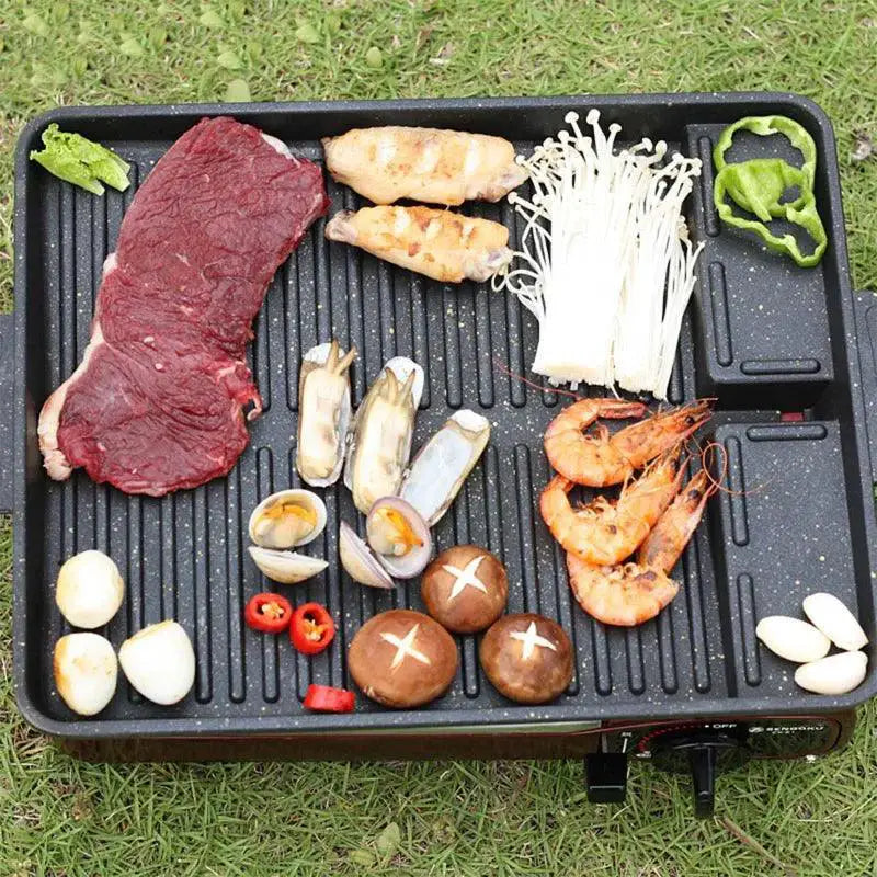 Portable Nonstick BBQ Grill Pan For Korean Barbecue 32x26cm