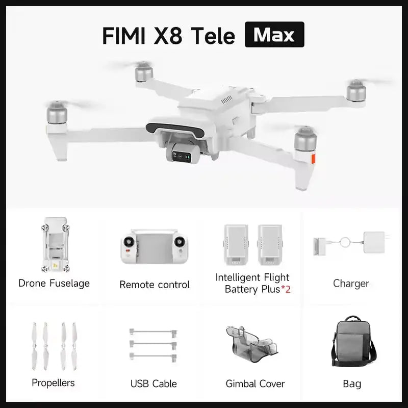 FIMI X8 Tele Max 4K Professional Drone Wide-Angle Tele Camera 30x Hybrid Zoom 3-axis Gimbal AI Super Night Video RC Quadcopter