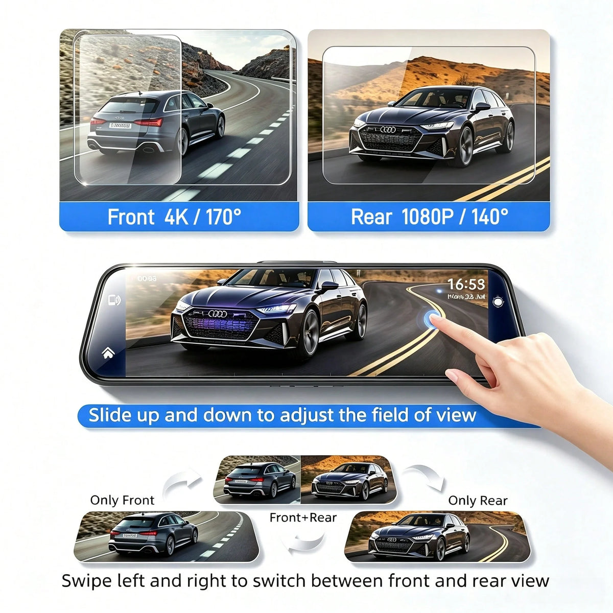 Ultrawide '' Rear View Mirror Camera with Carplay & Android — product view 3