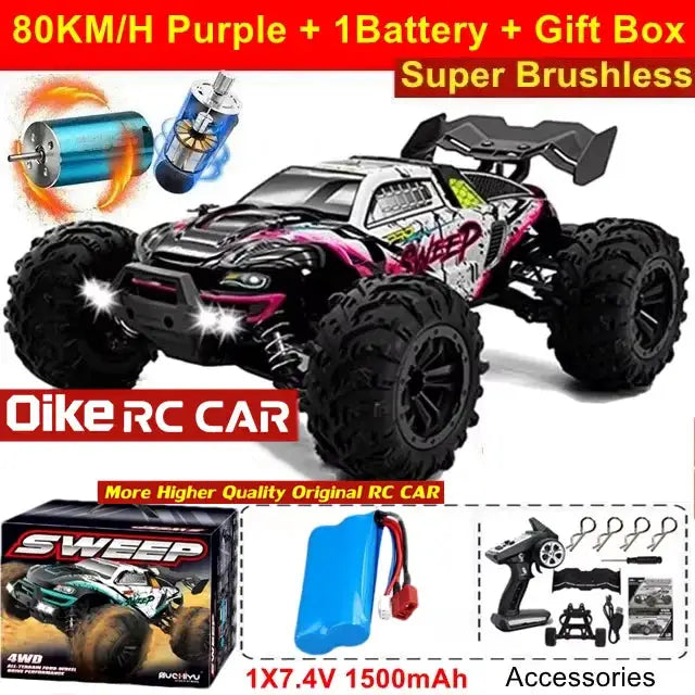 Oike RC Drift Car With LED Light 50KM/H / 80KM/H Brushless 4WD Remote Control Electric High Speed Racing Monster Truck for Adult
