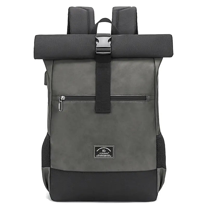 Casual Roll top Backlpack Waterproof usb Laptop Backpacks Bags Lightweight PU Leather Men Luxury Travel Backpack for Women Men