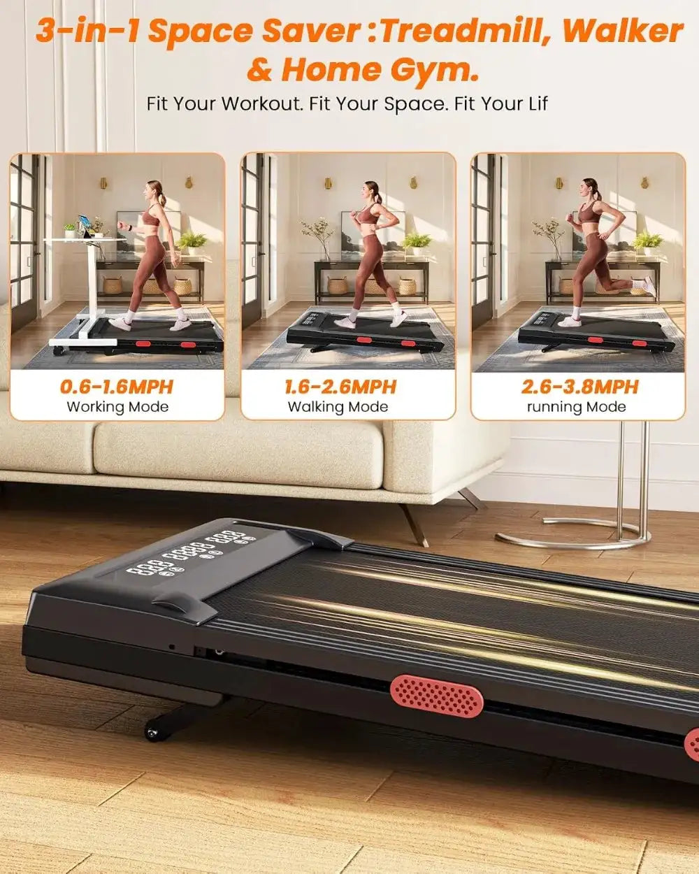 Walking Pad Treadmill with Incline, 3.0HP Motor, Folding Portable, 300LB Capacity, Handle Bar, Remote & LED Display