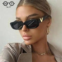 Vintage Retro Rectangle Sunglasses for Women Black Frame