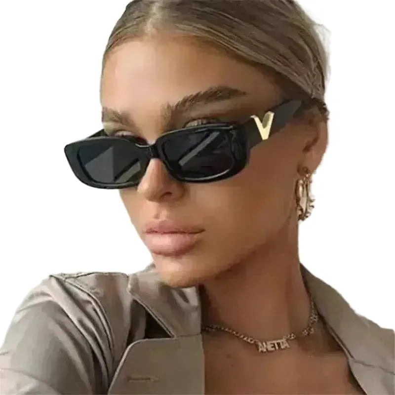 Vintage Retro Rectangle Sunglasses For Women Black Frame