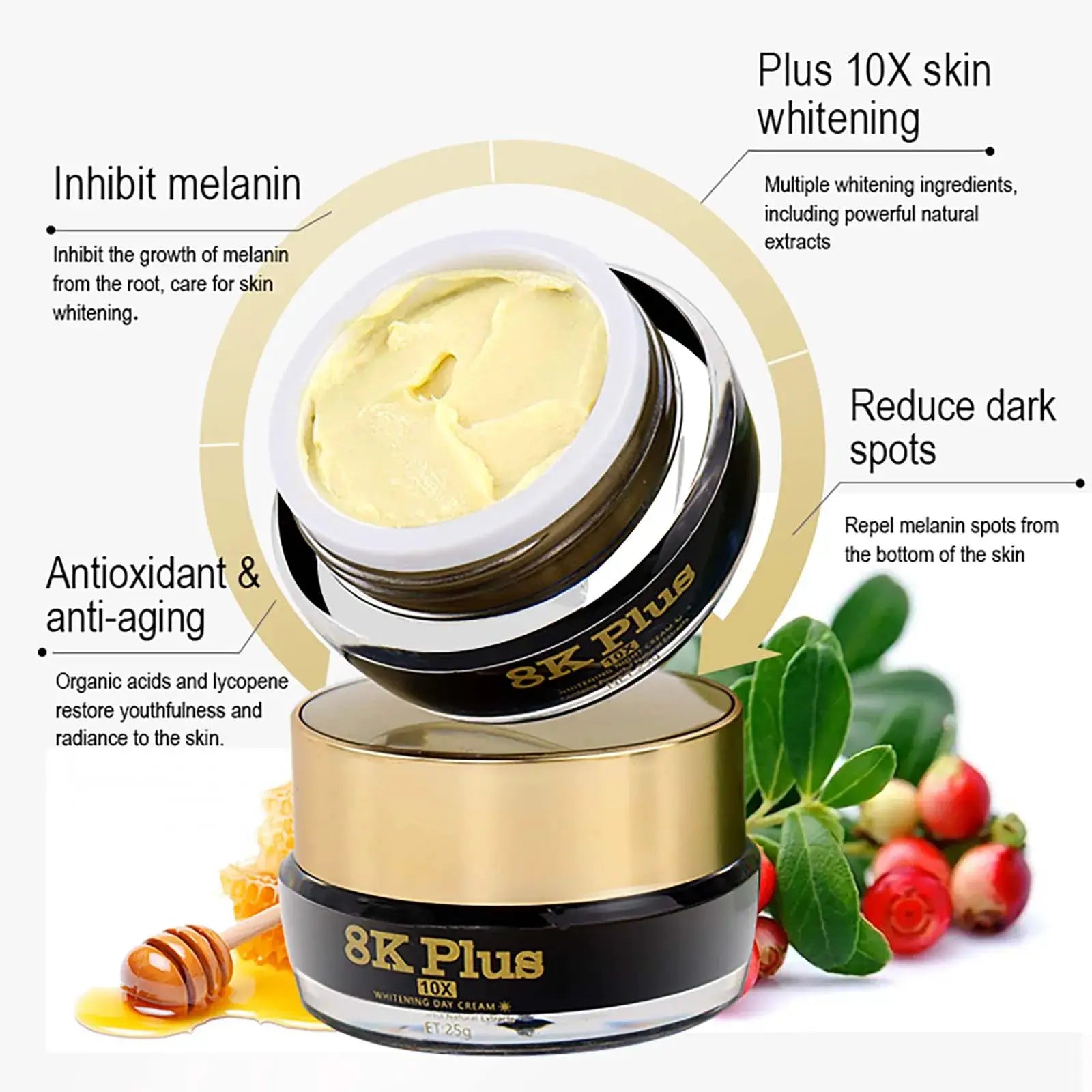 AILKE Whitening Face Cream, Reduce Dark Spots, Sun Spots, Melanin, With Collagen, Glutathione, Even Skin Tone For All Skin Types