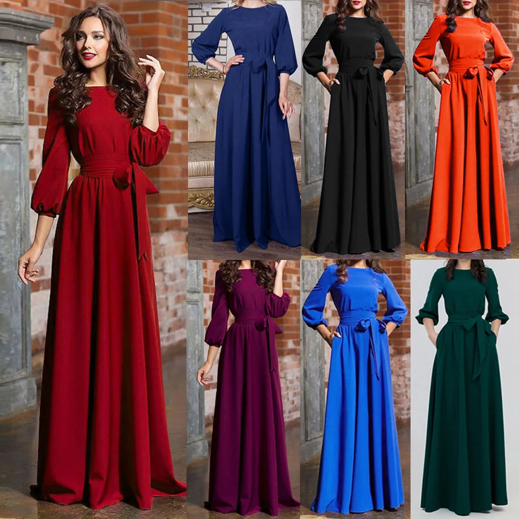 Belted Vintage Flare Formal Dress