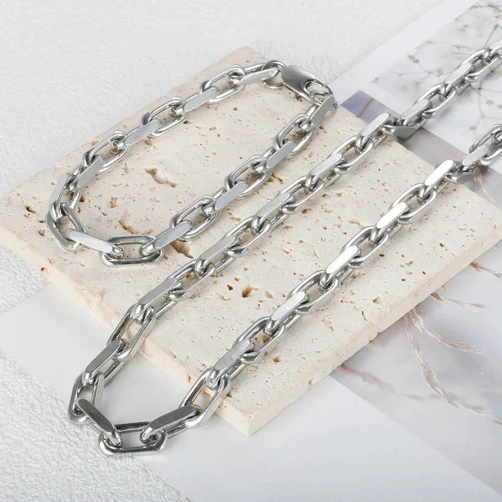 Thick Stainless Steel Cuban Link Jewelry Set Gold Plated