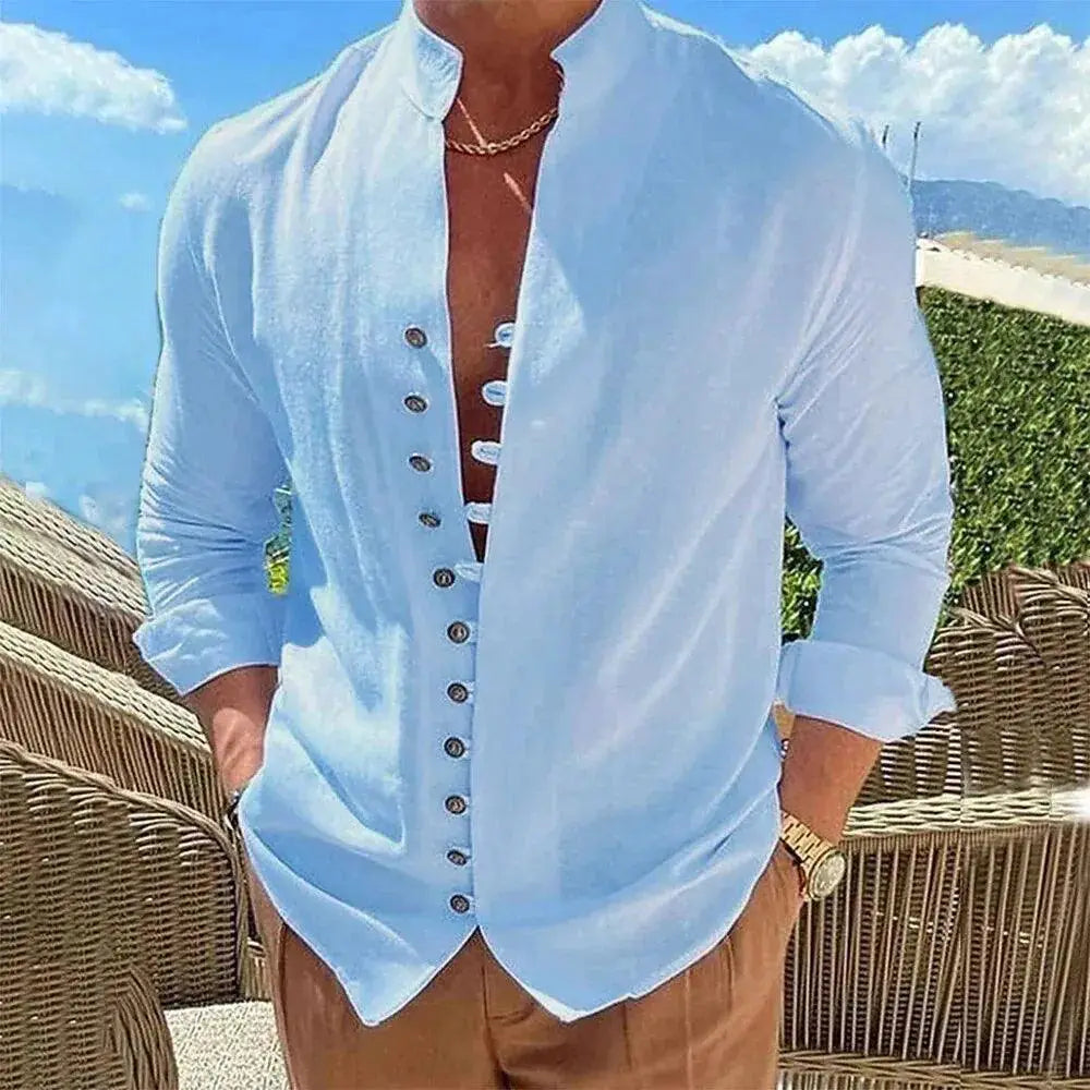 Spring And Autumn Cotton Linen Shirt Men Hot Sale Plus Size